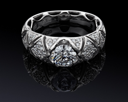 Ring with diamonds - white, diamond, jewel, bw, ring, black