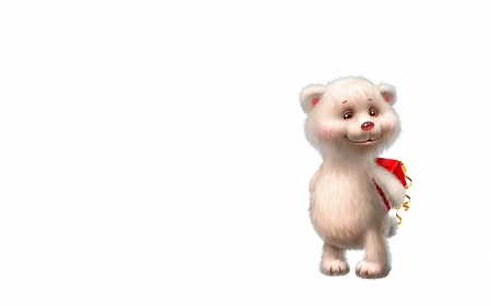 Surprise - white, red, card, child, valentine, cute, teddy bear, polar bear