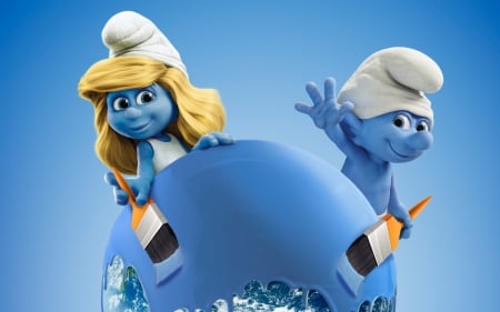 Smurfs: The Lost Village (2017) - hat, movie, animation, fantasy, poster, terra, white, smurfs, the lost village, 3d, blue, cute, blonde, earth