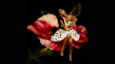 Girl sitting in Tulip - flower, digital, fantasy, pretty, beautiful, girl, woman, art