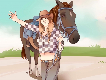 To Be A Cowgirl...... - style, girls, western, women, models, hats, drawing, art, horses, cowgirl, fun, 3d, female, painting, blondes