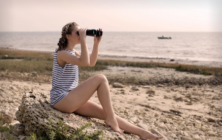 Waiting - pretty, girl, sea, sweetie