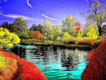 Just Outside Heaven - clouds, trees, nature, autumn, landscape, lake