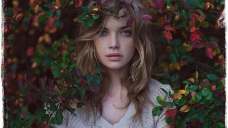 Girl and the autumn leaves - photography, flower, girl, model