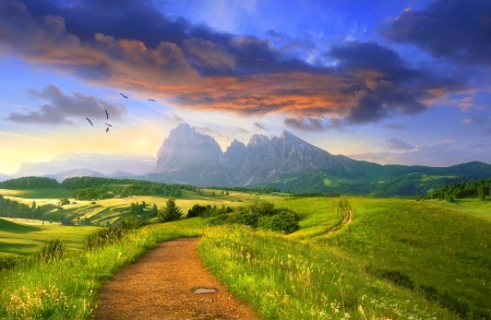 Landscape - nature, sky, cloud, landscape, grass, path