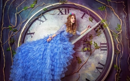 Lady Blue - photograph, asian, clock, blue