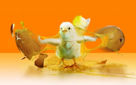 SuperChicken - chick, superchicken, easter, funny, creative, bird, yellow, situation, orange, egg