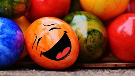 Happy Easter! - easter, funny, creative, purple, red, green, orange, smile, egg, emoticon