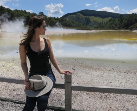 Hot Springs Cowgirl... - women, fun, female, fences, hats, fashion, models, brunettes, western, girls, cowgirl, style, river, outdoors