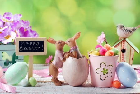 Easter - bokeh, spring, colors, spring time, still life, easter, flowers, happy easter, colorful, easter eggs, holiday