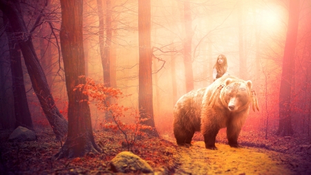 GIRL with her GUARDIAN - bear, kid, fantasy, splendor, cute, real world, guardian