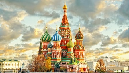 st basils in moscow under beautiful sky - cathedral, clouds, domes, colors, sky, russian