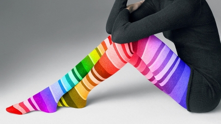 Rainbow Stocking - colored, art, girl, stocking