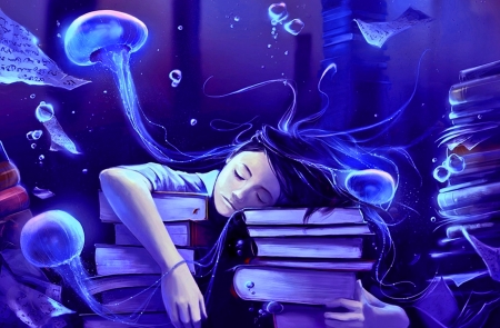 Hittin the Books - girl, study, fantasy, dream