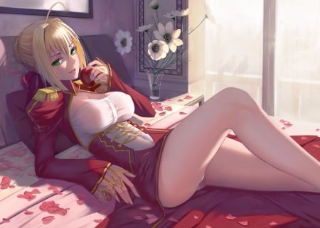 Anime - blonde, girl, Anime, red