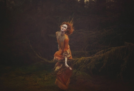 Redhead - fawn, water, girl, forest, orange, redhead, woman, model, agnieszka lorek