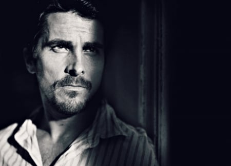 Christian Bale - male, Christian Bale, black, actor, white, bw, face, man