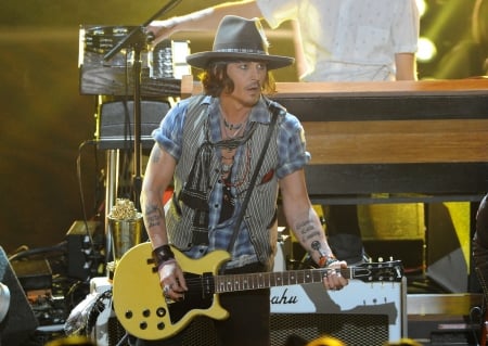 Johnny Depp - male, guitar, hat, man, actor, music, johnny depp, concert