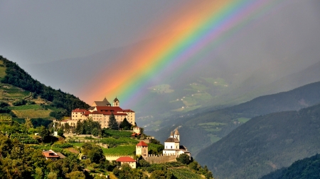 Amazing Rainbow - nature, mountains, rainbow, town