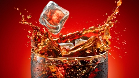 Drink in summer - glass, soda, splash, ice, liquid