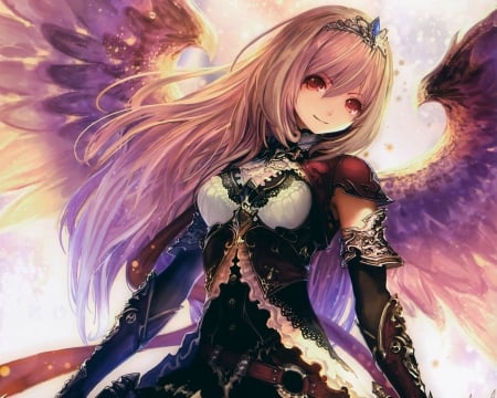 Angel - purple, pink, black, tachikawa mushimaro, anime, girl, manga, wings, dark angel olivia