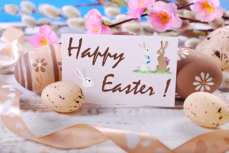 Happy Easter! - easter, sakura, chocolate, spring, egg, card, pink