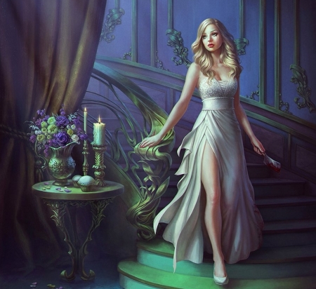 lady - stairs, walking, abstract fantasy, lady