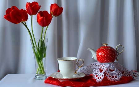 Tea Time - tea, coffee, pot, rose