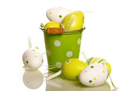 Happy Easter! - easter, white, green, bucket, egg, card