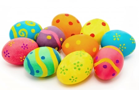 Happy Easter! - yellow, blue, pink, orange, easter, colorful, white, egg, card, dot