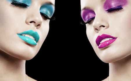 Zodiac ~ Gemini - woman, zodiac, girl, gemini, make-up, model, face, twins, pink, blue