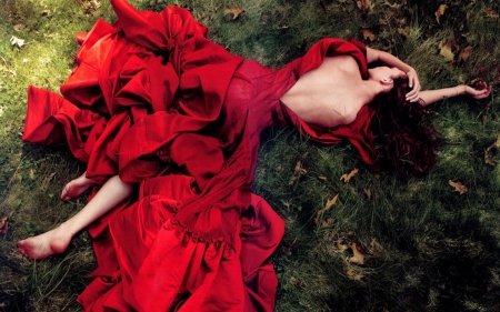 Red dress - girl, model, red, dress