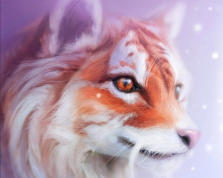 Fantasy animal - fox, olivialynn, orange, creature, fantasy, animal, purple, art, luminos