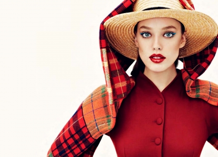 Emily Didonato - white, woman, girl, hat, red, scarf, model, emily didonato