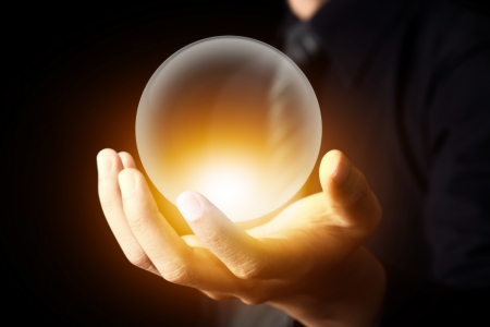 Just magic - magical, black, yellow, hand, man, crystal ball