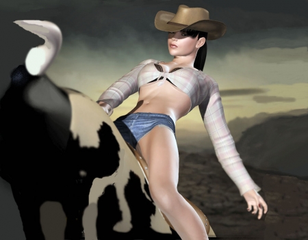 Bull Rider....... - girls, women, style, fun, models, female, cowgirl, hats, western, art, 3d, anime, bull