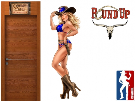 British Cowgirl... - women, fun, female, british, boots, hats, models, western, girls, cowgirl, style, drawing, blondes, art