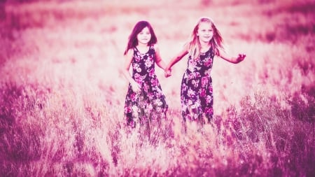 Childhood fields - girls, field, nature, summer