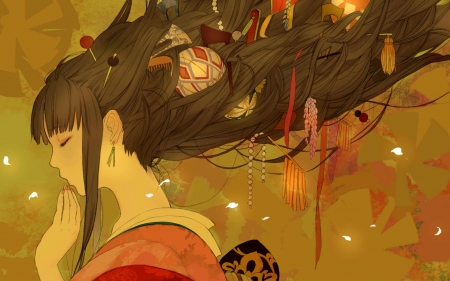 Geisha - flower, profiel, jewle, anime, girl, manga, art, romiy, geisha, orange, hair, asian