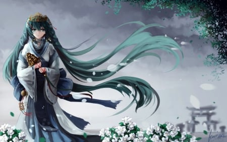 Hatsune Miku - flower, kuroi asahi, vocaloid, anime, girl, hatsune miku, manga, green