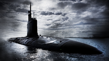 submarine in monochrome - monochrome, submarine, sea, clouds