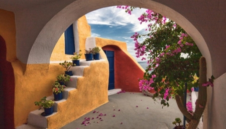 Colorful Greece - flowers, house, greece, architecture