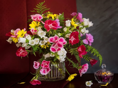 Still life - pretty, vase, delicate, beautiful, spring, lovely, still life, bouquet, flowers, colorful, nice