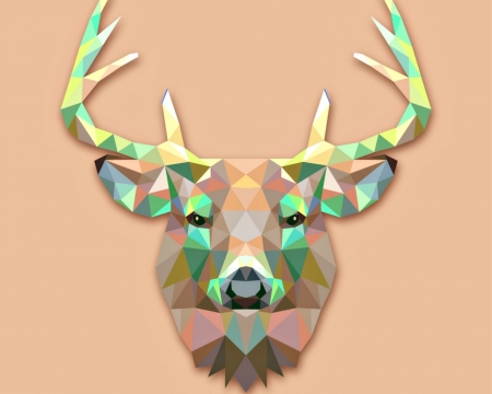 Deer - abstract, melanie collins, yellow, vector, orange, horns, head, animal, deer, green, art