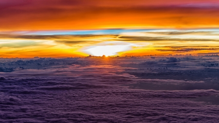 superb sunset above a sea of clouds - clouds, colors, sunset, sky