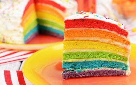 Slice of cake - cake, rainbow, colorful, food, slice, sweet, dessert