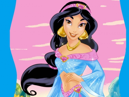 Jasmine - jasmine, fantasy, blue, girl, princess, disney, pink