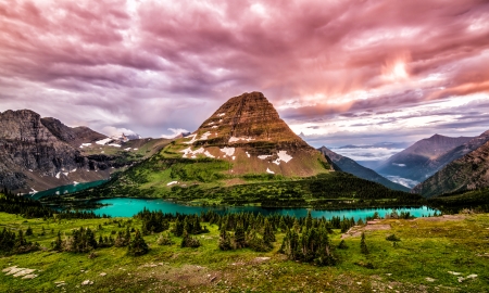 Mountain Landscape - sky, sunset, clouds, river