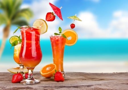 Summer - summer, beach, sea, cocktail, drink, fresh, tropical, fruit, paradise