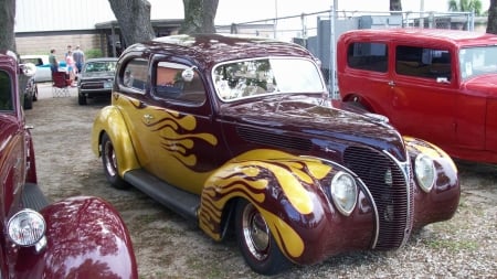 Ford Coupe - gold, maroon, classic, hotrod